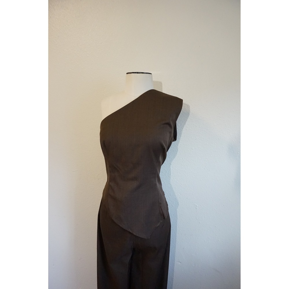 PrettyLittleThing One Shoulder Wide Leg Jumpsuit Chocolate Brown Size 6 NEW - Picture 3 of 8